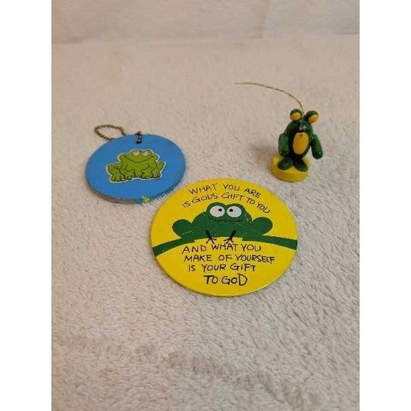 Other - Vintage Frog Keychain Ornament Religious Quote Art Figurine Lot 3pc